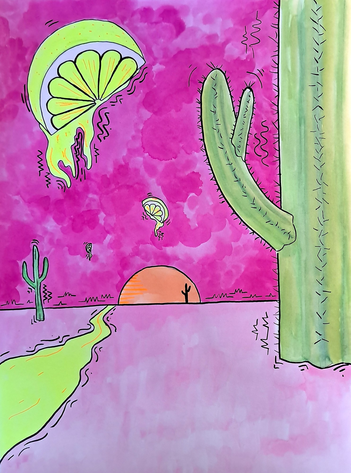 Lluvia ácida II, Iraya, 2025. Watercolour and ink on paper.