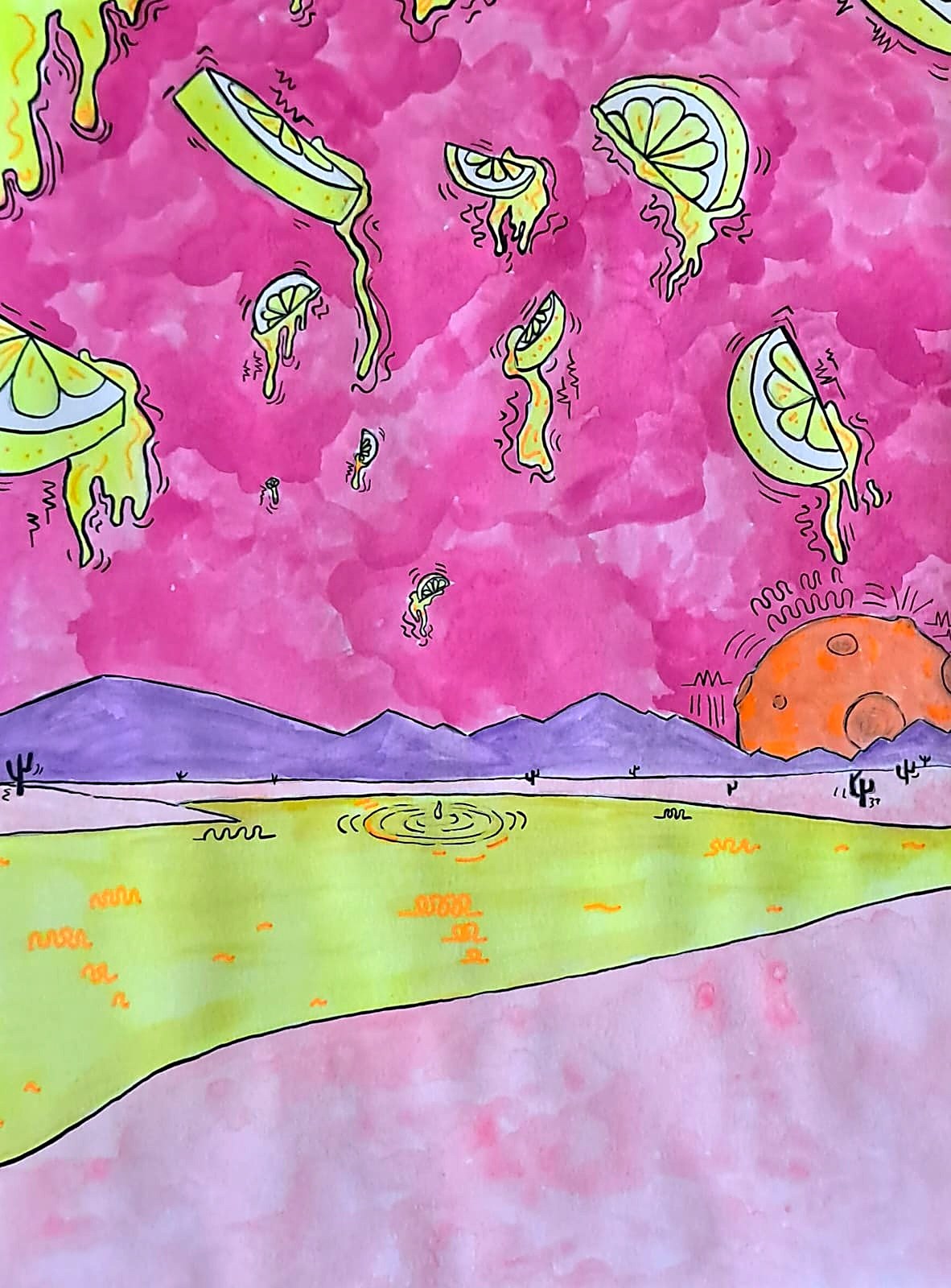 Lluvia ácida III, Iraya, 2025. Watercolour and ink on paper.