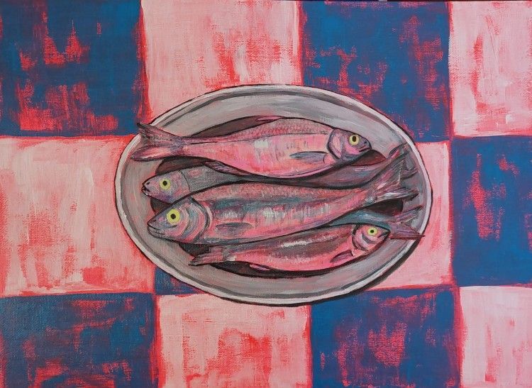 Pescado con mercurio, Iraya, 2024. Acrylic on canvas.